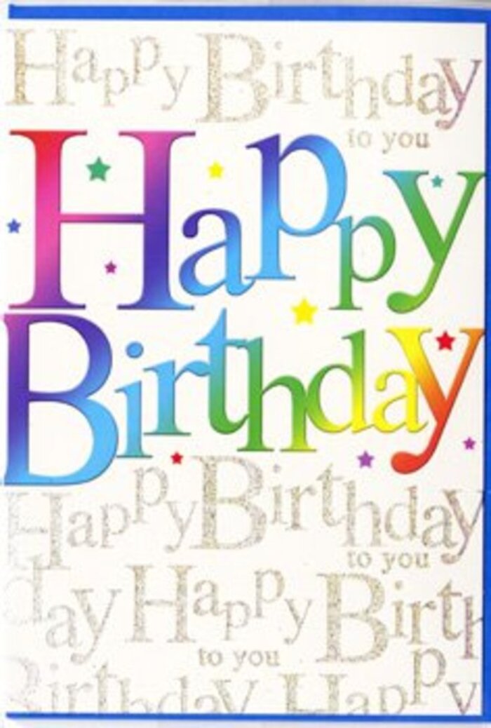 This birthday card captures the essence of a joyful celebration, as if the energy of a Radlett birthday party has been distilled into paper and ink. At the heart of the design, the phrase Happy Birthday stretches boldly across the front in thick, rounded letters that seem almost three-dimensional. Every letter is dressed in a different colour, forming a playful rainbow procession from vibrant crimson through warm orange and yellow into lively green and cool blue. The colours are not flat; they shift with soft gradients, blending into neighbouring tones so that the wording feels fluid and dynamic, like a cascade of balloons drifting above Radlett Park. The cardstock appears sturdy with a satiny finish, creating a gentle sheen that reflects ambient light from a nearby window or overhead fixture, giving the colours additional depth. Behind this vivid text, the background is more understated but wonderfully intricate. In a flowing golden script, the phrase Happy Birthday to you repeats in delicate lines, weaving across the card like whispers of well-wishers gathered around a birthday table on Watling Street. The metallic ink catches the light in small, scattered highlights, evoking the glimmer of candles just before a wish is made. This interplay between the bold rainbow letters and fine, shimmering script creates a composition that feels both festive and elegant, making it just as suitable for a cherished friend as for a close family member. As a local florist at Flower Delivery Radlett, I'd pair this card with a colourful arrangement, knowing its design echoes the same sense of care and celebration we bring to every birthday delivery throughout Radlett.