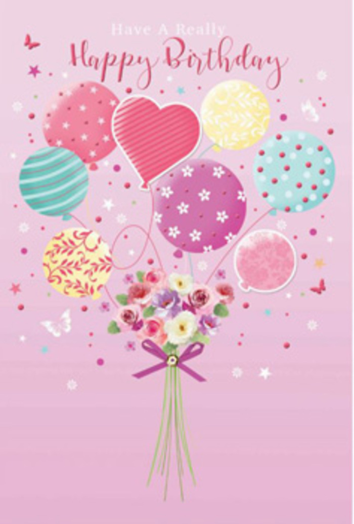 This birthday illustration carries a sense of gentle jubilation, like a quiet celebration unfolding somewhere along Radlett's leafy avenues. The scene is set against a soft pink backdrop, over which a cluster of pastel balloons appears to float, lifting a dainty garden of blooms into the air. Shades of pale sunshine yellow, rosy fuchsia, lavender, and mint melt together in a harmonious palette that feels bright yet soothing, reminiscent of early evening light over local parks. Each balloon is decorated with careful detail-slender ribbons twisting in spirals, polka dots playfully scattered across glossy surfaces, and delicate floral patterns that echo the bouquet below. At the base, a hand-tied arrangement of petite roses and daisy-like flowers forms a compact, garden-like cluster. Their petals are delicately shaded from cream to rose and mauve, giving the impression of blooms just opening in morning light. A slim purple bow secures the stems, with a subtle sheen suggesting high-quality ribbon chosen by an experienced Radlett florist. Tiny butterflies and star-like accents flutter around the design, enhancing its dreamy, daydream quality, as though a birthday wish has been captured mid-air. The overall feeling is one of tenderness and care, the kind of arrangement that makes the recipient feel truly cherished, as if someone in Radlett has chosen every colour, pattern, and petal with their happiness in mind.